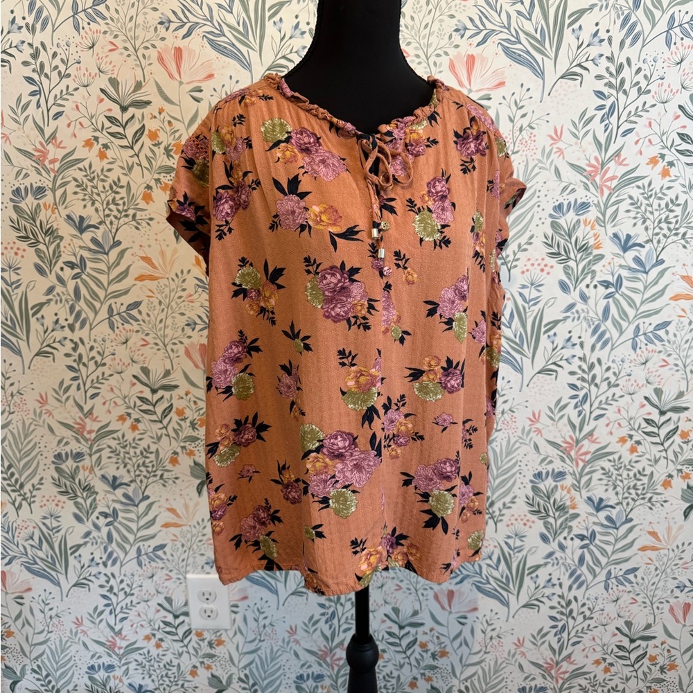 Buffalo David Bitton Floral Blouse - Orange and Purple